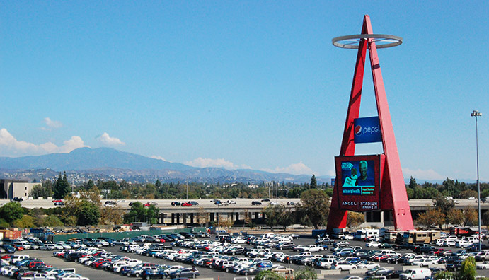 The Big A scoreboard, relocated to the parking lot