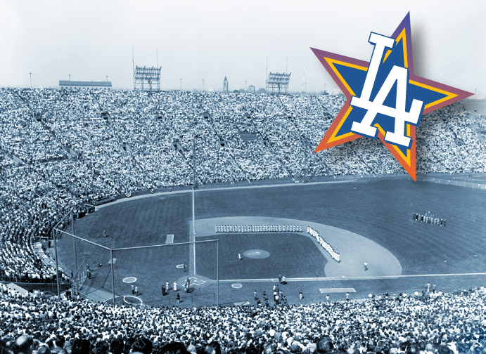 Dodgers' first game at Los Angeles Memorial Coliseum, 1958