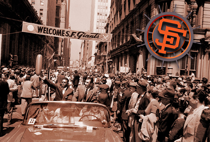 Willie Mays at parade welcoming Giants to San Francisco