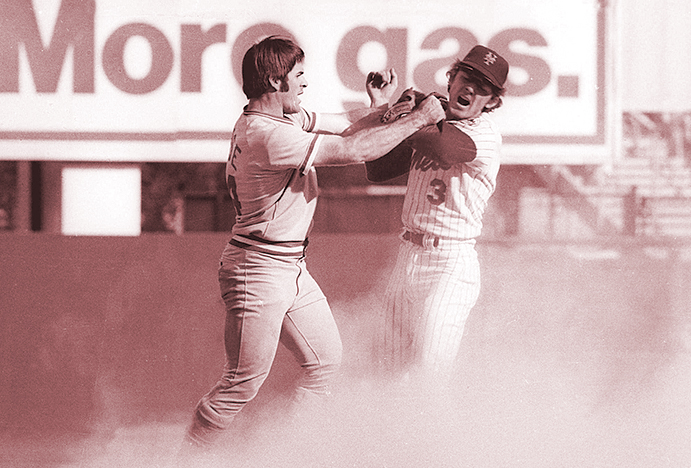 Pete Rose and Bud Harrelson fight in the 1973 NLCS