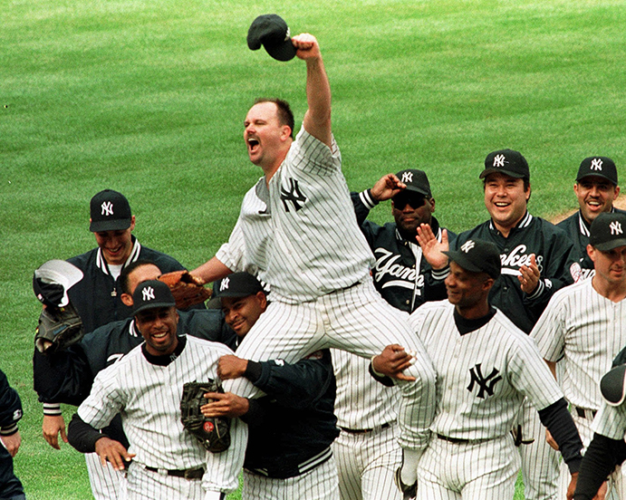 The Yankees’ David Wells after throwing a perfect game in 1998