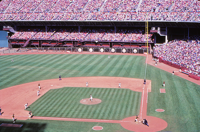 A hot dog vendor at Candlestick Park in 1965.