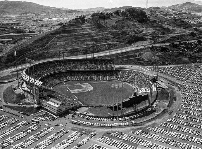 A hot dog vendor at Candlestick Park in 1965.