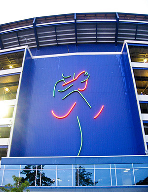 Neon art on Shea Stadium Exterior
