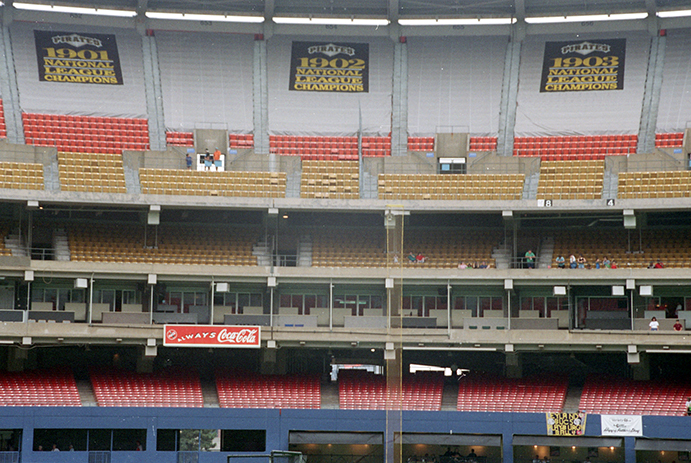 Upper-deck tarps at Three Rivers Stadium in the 1990s