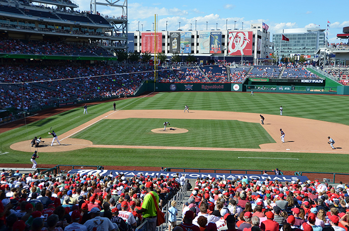 Nationals Park Infield and Parking Garage behind Left-Field bleachers